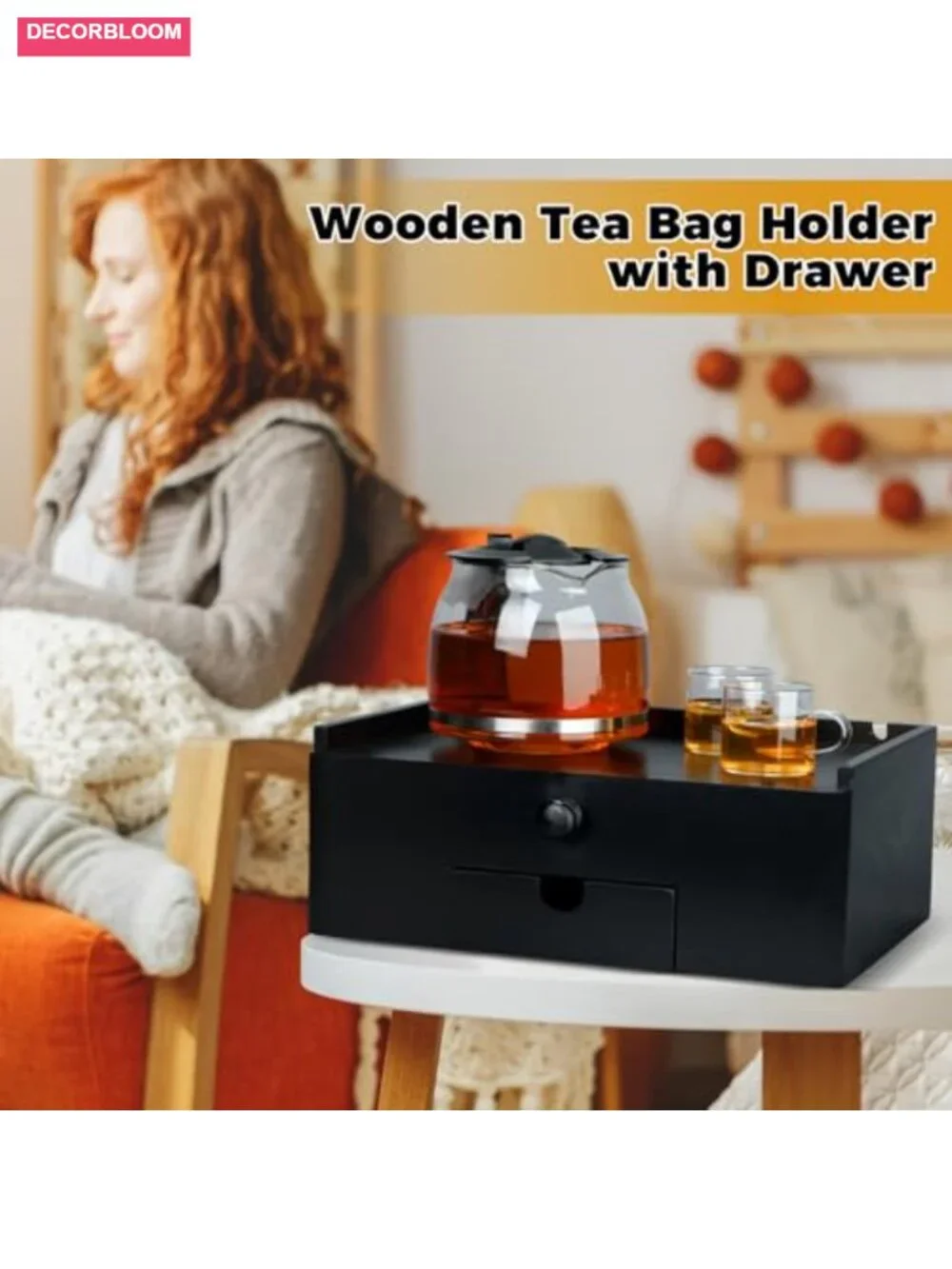Wood Tea Bag Organizer Storage Box 8 Compartments With Lid